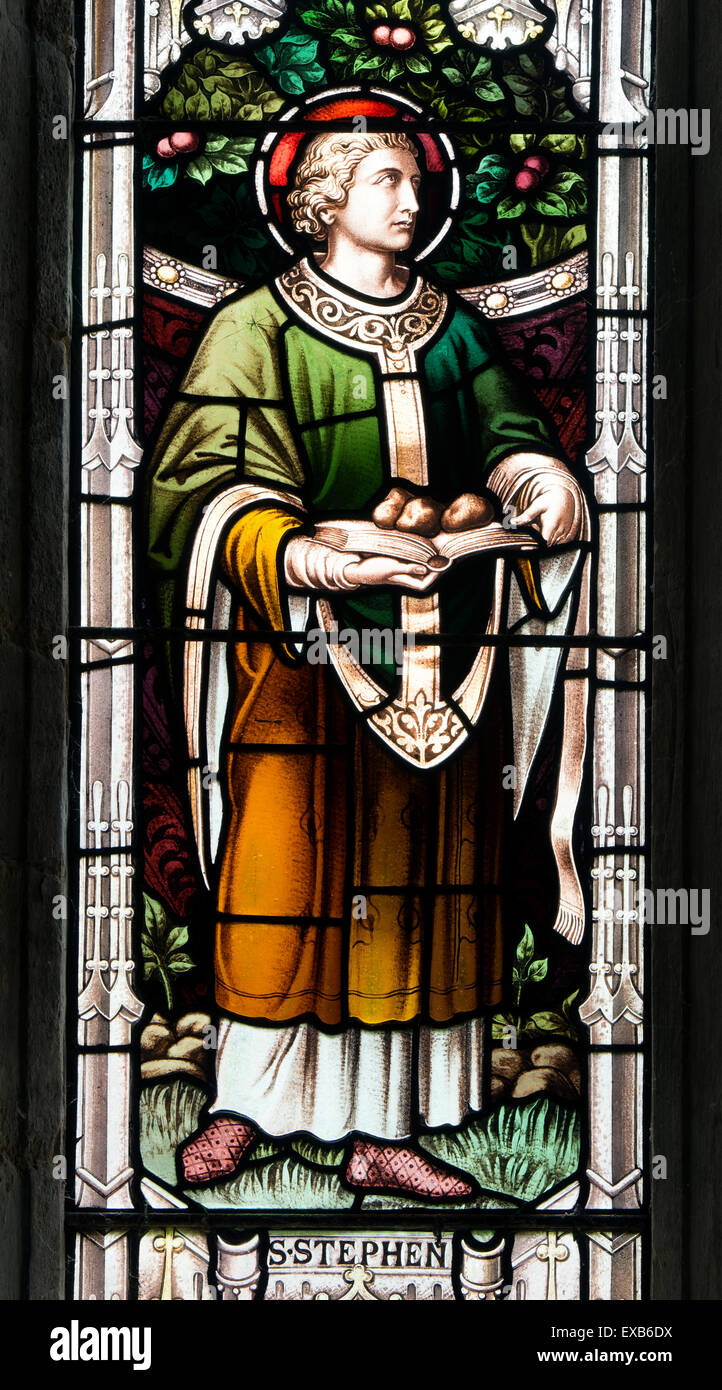 Saint Stephen stained glass, St. Lawrence`s Church, Bartononthe Heath